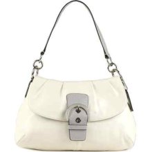 Coach Soho Pleated White Gray Leather Flap Bag Shoulder Purse Handbag