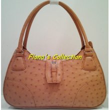 Cognac Ostrich Shoulder Bag Purse Handbag