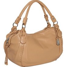 Cole Haan Handbag Tan Leather Mckenzie Round Satchel Braided B38186 $457