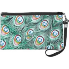 Colorful Peacock Feathers Wristlet Purse