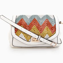 Colorful Woven Fold Over Bag - white L