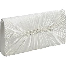 Coloriffics Handbags Pleated Satin w/Rhinestone Accents Ivory