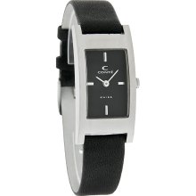 Conte Ladies Stainless Steel Black Leather Band Swiss Quartz Watch