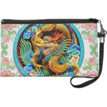 Cool chinese colourful dragon paint lotus flower Wristlet Clutches