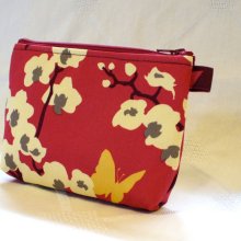 Cosmetic Bag Gadget Bag Joel Dewberry Fabric Zipper Pouch Makeup Bag Cotton Zip Pouch Orchids Raspberry Pink Handmade MTO