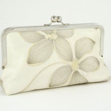 COUTURE Embroidered Floral Satin Bridal Clutch in Ivory Champagne