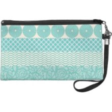 Crazy Teal Blue Patterns Circles Floral Plaid Wave Wristlet Purse