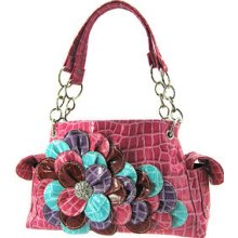 Croc Raised 3 D Flower Croco Satchel Purse U Pick Color