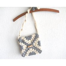 Crochet handbag, crochet bag, shoulder bag, purse in gray and natural wool color flowers