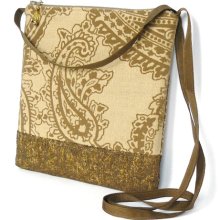 Cross Body Bag Fabric Hip Bag Purse Pouch - Velvet Paisley in Gold