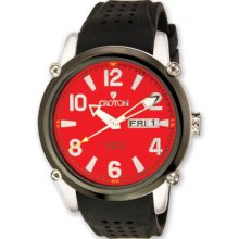 Croton Mens Red Dial Black Silicon Band Quartz Watch XWA3163