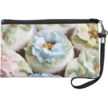 Cupcakes with flower icing Wristlet Clutches