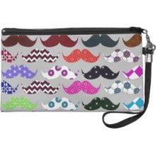 Custom Mustache Retro Handlebar Pattern Wristlet Purses