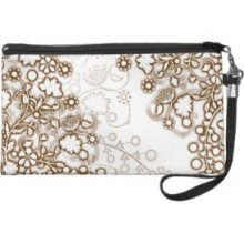 Cute brown white floral abstract Wristlet Purses