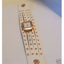 Cute Decree Women Watch White Leather Metal Studs