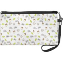 Cute Kawaii fall squirrel acorn hand drawn pattern Wristlet Purses