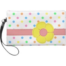 Cute lovely soft colours polka dots pink ribbon Wristlet