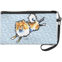 Cute Orange White Pomeranian Wristlet Clutches