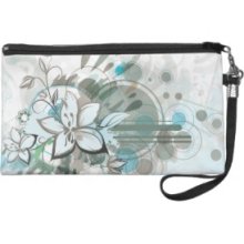 Cute Retro Aqua Brown Floral Grunge Wristlet Purse