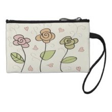 Cute Retro Flowers & Hearts Girly Floral Vector Change Purse