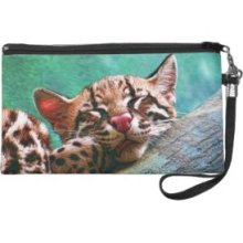 Cute Sleeping Baby Ocelot Kitten Wristlet Purses