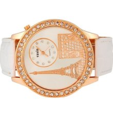 Cute Tower Design Water Resistant Quartz Movement Analog Watch With Strap White