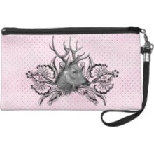 Cute Trendy Pink Polka Dots Vintage Deer Wristlet