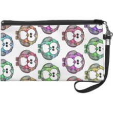 Cute whimsical cartoon floral adorable owls Wristlet Clutches