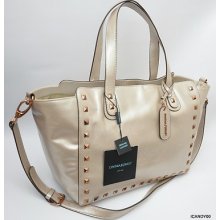 Cynthia Rowley Leather Tote Shopper Shoulder Bag Handbag Pearlescent Beige