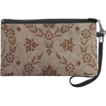 Daisy Damask, Brushed Metal In Brown And Platinum Wristlet Clutches