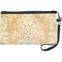 Damask Cut Velvet, Antique Lace In Yellow Wristlet Purse