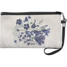 Dark Blue Vintage Flowers Wristlet