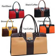 Dasein Classic Color-block Faux Leather Shoulder Bag (Orange/Black)