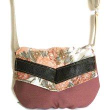 date // dusty rose pink canvas - vintage floral print - brown vegan leather // small crossbody bag - adjustable strap