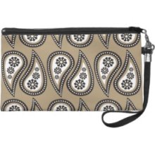 Decorative Black White Paisley Print On Gold Wristlets