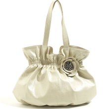 Del Mano Clustered Bead Flower Tote - Champagne- Champagne