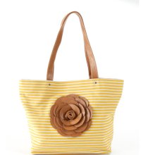 Del Mano Striped Canvas Flower Tote-Yellow- Yellow