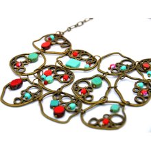 Delightful and joyful necklace made with red and turquoise picasso czech glass beads