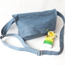 Denim Vegan Purse - Recycle Flap Crossbody Small Bag - Womens Ladies Small Purse - Magnet Snap Adjustable Strap