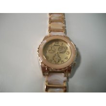 Designer Chronograph Style Geneva Beige With Gold Color Fashion Watch