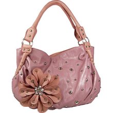 Designer Inspired Fashion Flower Design Round Studs Hobo Handbag Purse Lavender