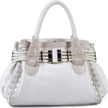 Designer inspired fashion satchel bag with braided woven accents