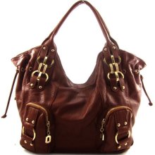 Designer Inspired Fx-leather Double Pocket Hobo Purse Handbag Gold Ware Red 4ops