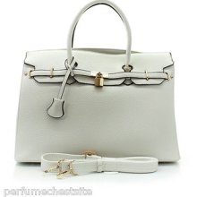 Designer Inspired Large Fashion Satchel Handbag 60589 White