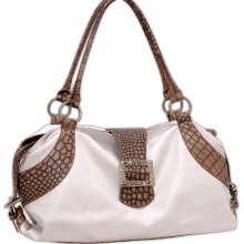 Designer inspired white two tone double strap hobo handbag