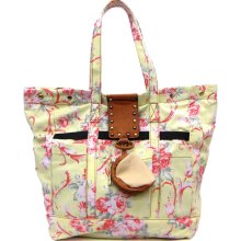 Designer Inspired Yellow Denim Floral Tote