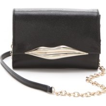 Diane von Furstenberg 'Lips - Mini' Embossed Leather Clutch Black