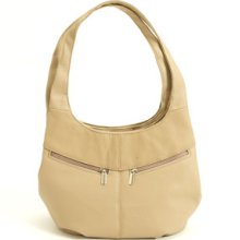 D'Margeaux Leather Pebble Porthole Bag - Taupe- Taupe