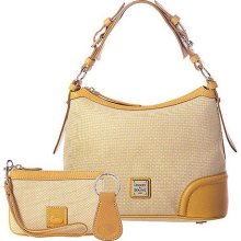 Dooney & Bourke Woven Hobo Bag with Leather Trim and Accessories - Chamois - One Size