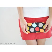 Dot in Black-- Small flat clutch purse -- Ready to ship